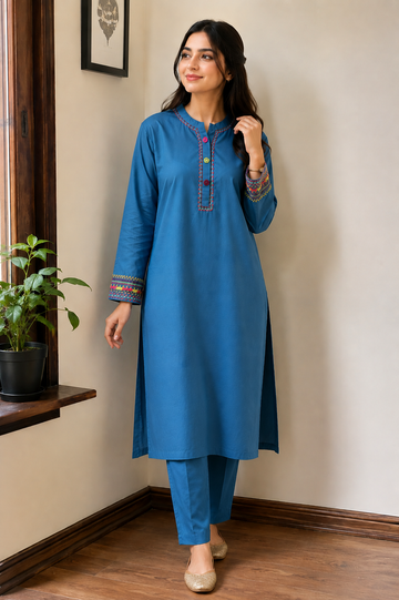 Embroidered Shirt With Trouser