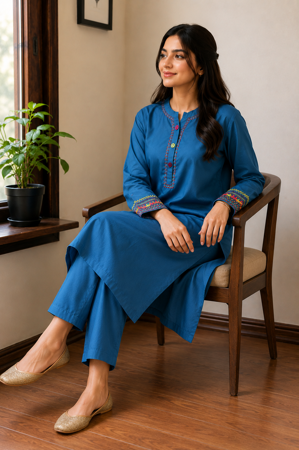 Embroidered Shirt With Trouser